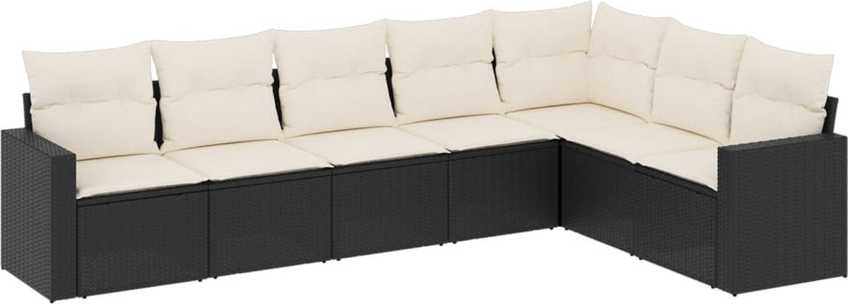 vidaXL 7-delige - Loungeset - met - kussens - poly - rattan - zwart