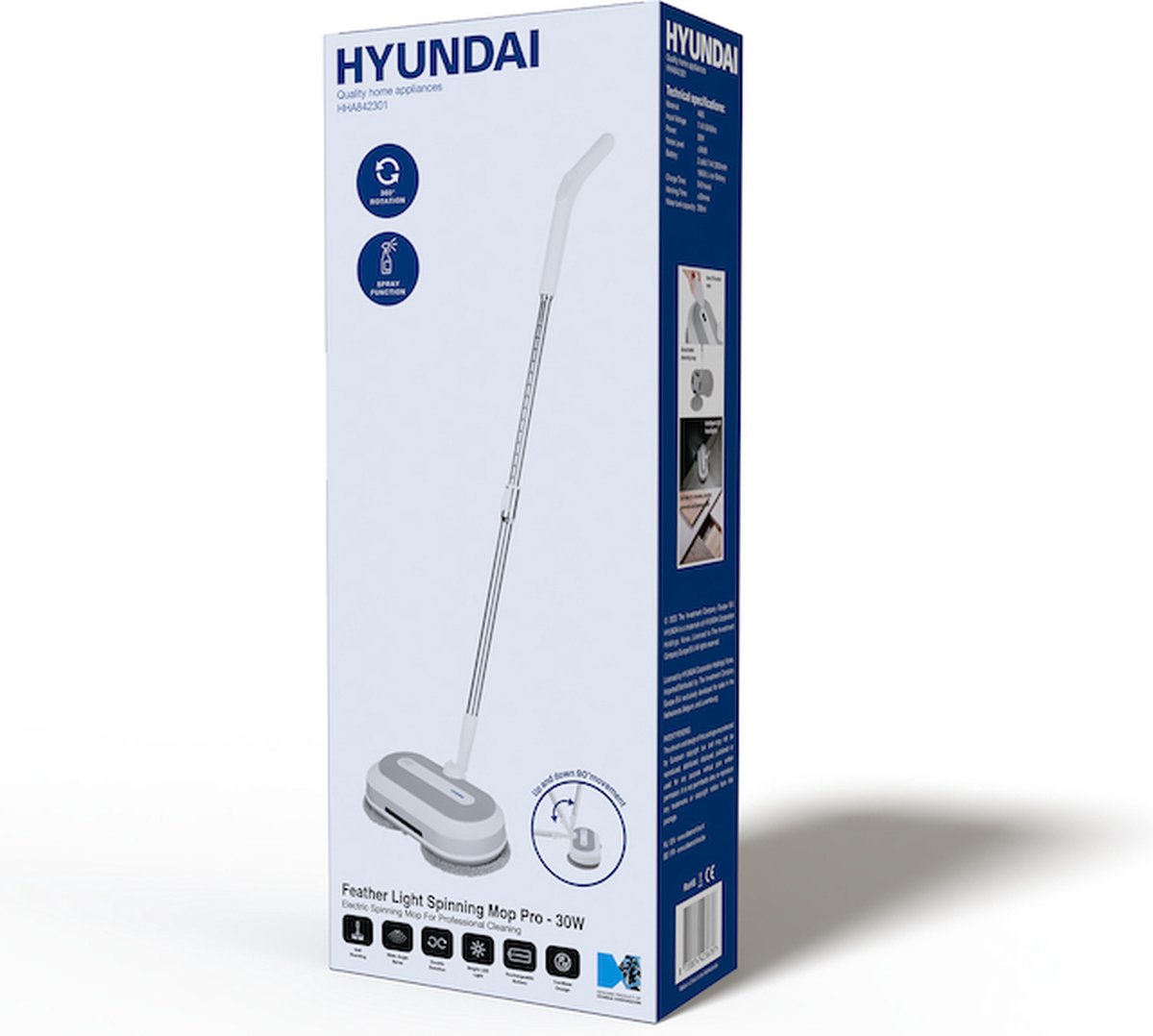Hyundai Elektrische Dweil Draadloos – Vloerreiniger met Dubbele Roterende Koppen, Sprayfunctie, Oplaadbare Accu, Stil en Wendbaar Dweilsysteem – Elektrische Mop voor Laminaat, PVC, Tegels en Houten Vloeren – Feather PRO – foto 6