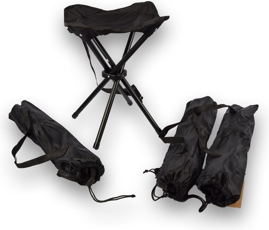 Discountershop Set van 4 Opvouwbare Vouwkrukjes met Tas - Zwart - 56cm x 33cm x 42cm - Staal & Polyester - Draagbaar - Ideaal voor Kamperen, Vissen en Meer van Discountershop — afbeelding 2