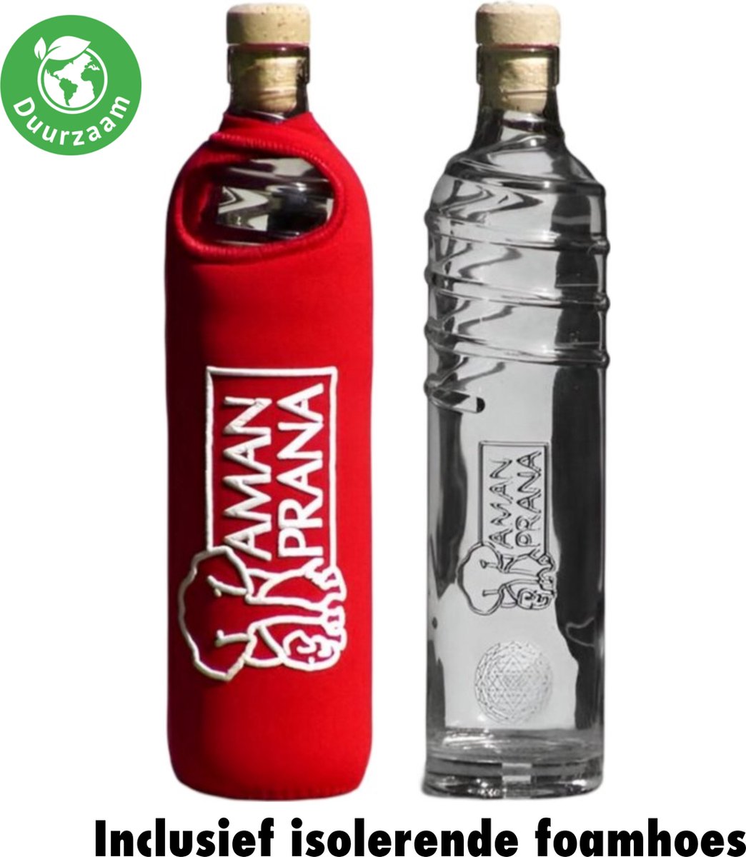 Aman Prana Eco Respekt Waterfles - Motiverende Glazen Drinkflesr - 0.5 Liter - BPA vrij - Sportfles - Voor Volwassenen en Kinderen - Waterflessen - Drinkfles Kind - Milieuvriendelijk en Stijlvol - Rood