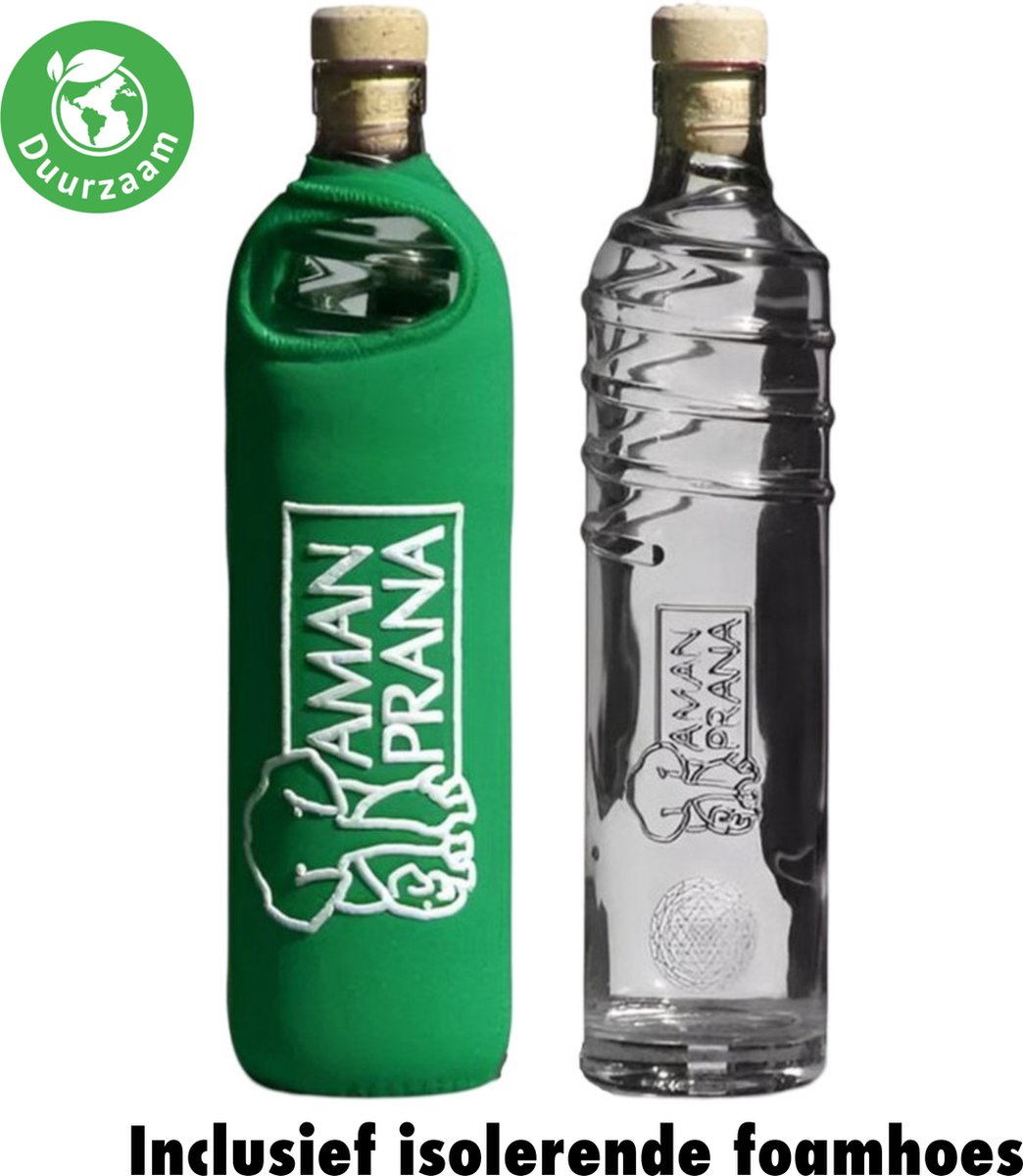 Aman Prana Eco Respekt Waterfles - Motiverende Glazen Drinkflesr - 0.5 Liter - BPA vrij - Sportfles - Voor Volwassenen en Kinderen - Waterflessen - Drinkfles Kind - Milieuvriendelijk en Stijlvol - Groen