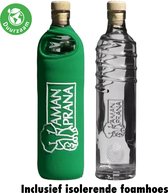 Aman Prana Eco Respekt Waterfles - Motiverende Glazen Drinkflesr - 0.5 Liter - BPA vrij - Sportfles - Voor Volwassenen en Kinderen - Waterflessen - Drinkfles Kind - Milieuvriendelijk en Stijlvol - Groen