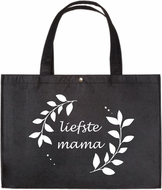 Vilten Tas Liefste Mama - Zwarte Vilten tas A3 - Cadeautje Voor Mama - Shopper Van Vilt - Zwarte Vilten Tas Met Hengsels A3 Formaat