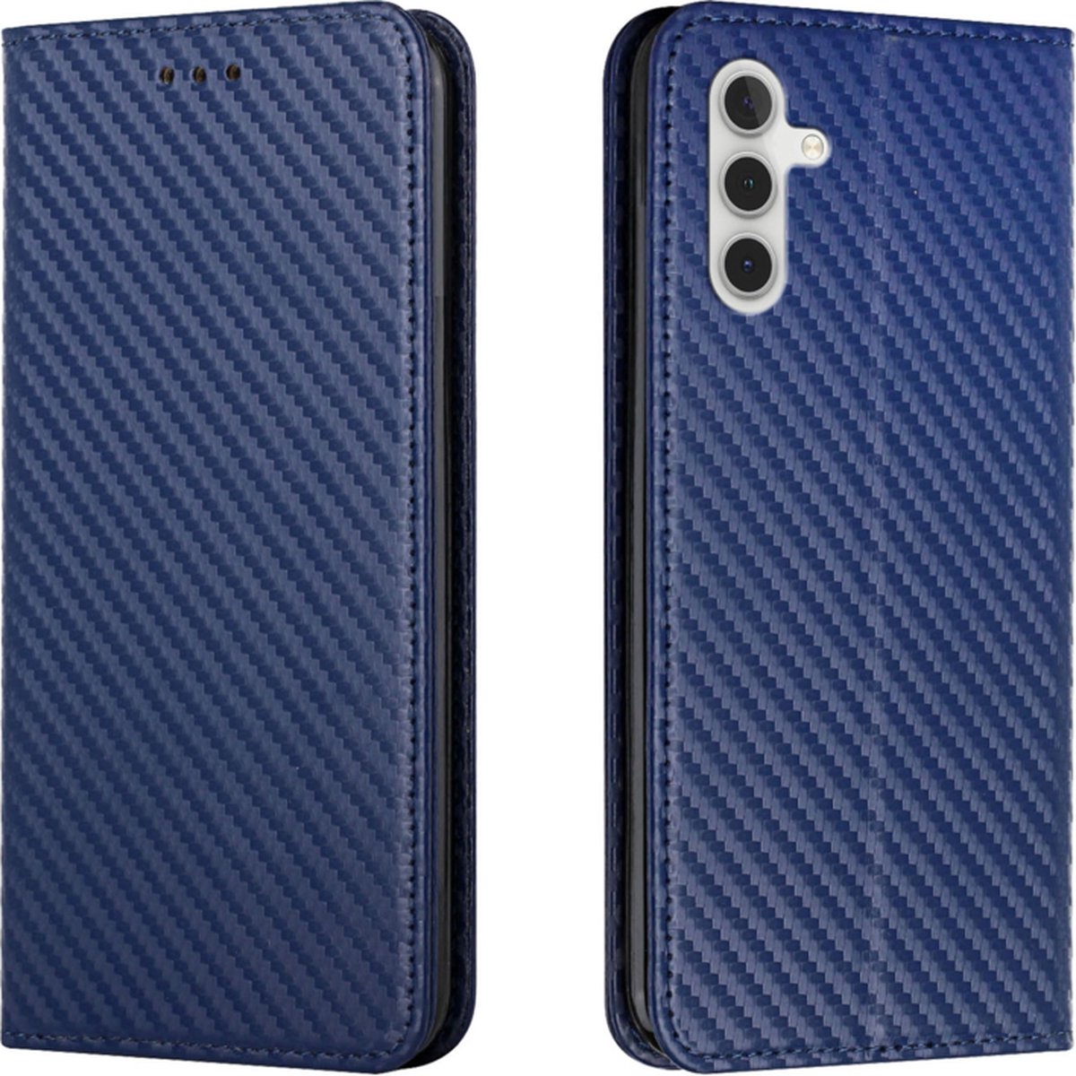 Luxe BookCover Hoes Etui geschikt voor Samsung Galaxy A35 - Blauw - Carbon