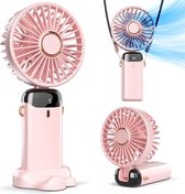 Handventilator Roze - Verstelbaar Mini Ventilator met Spiegel - Draagbare USB Oplaadbare Hand Fan - Compacte Tafelventilator voor Thuis en Onderweg