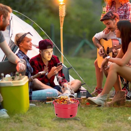 Uten Draagbare Barbecue - tafel bbq - Tafelbarbecue houtskool - Smoker mini barbecue - Houtskoolbarbecues - Camping barbecues - BBQ Grill - Tafelbarbecues - Emmer barbeque - Grilloppervlak (L x B) 27.5 x 27.5 cm - Rood van Uten — afbeelding 3