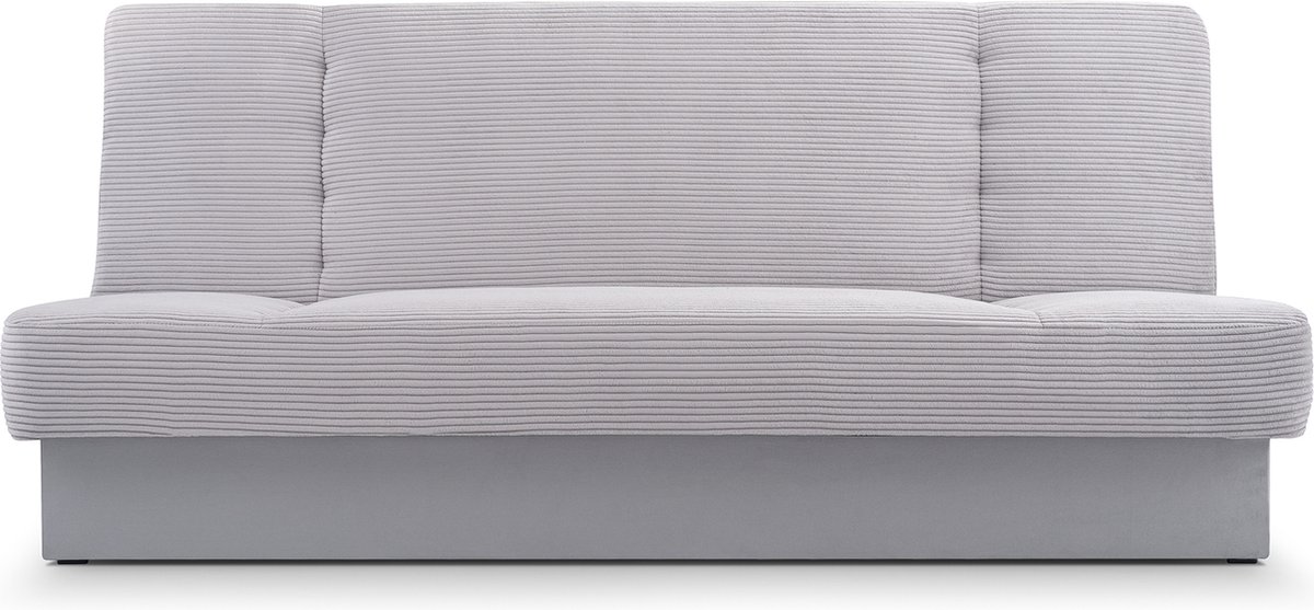 AJE Meubles B.V. Zitsbank met slaapfunctie en opbergruimter, een bank voor de woonkamer, een slaapbank, Corduroy stof 192x92x85 cm - CYPRUS new - Lichtgrijs (Poso 110 + Paros 5)