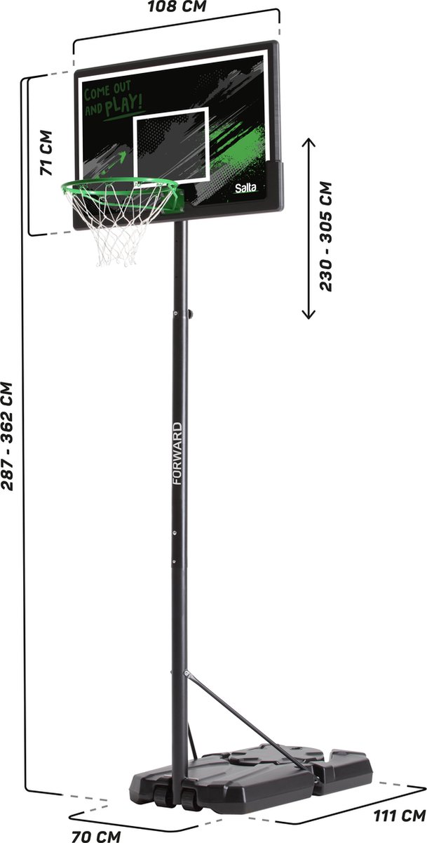 Salta Forward – Basketbalpaal voor kinderen – Verstelbare hoogte 230 - 305 cm – Verrijdbaar basketbalstandaard met basketbalring – Zwart — afbeelding 2
