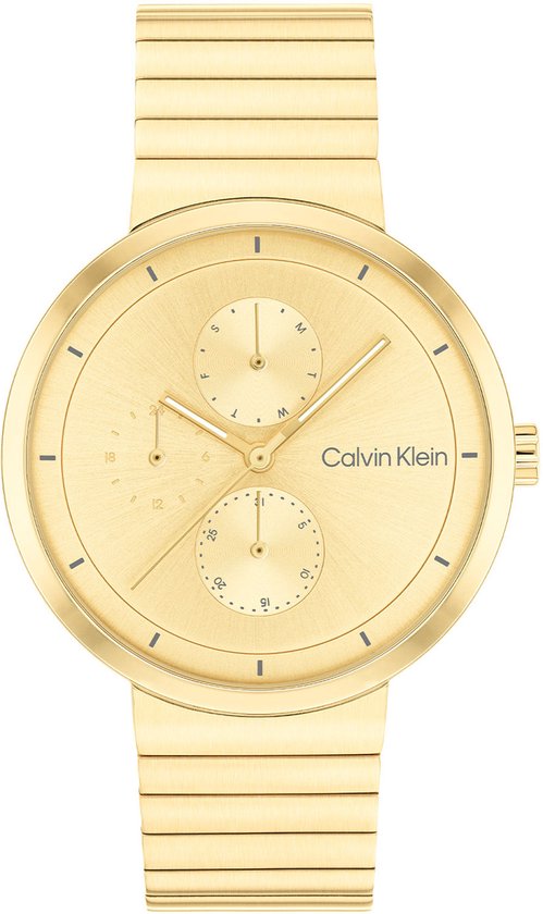 Calvin Klein CK25100030 CREATE Dames Horloge - Mineraalglas - Staal - Goudkleurig - 36 mm breed - Quartz - Vouw/Vlindersluiting - 3 ATM (spatwater)