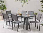 Tuinset: tafel 160 cm + 6 stoelen - Aluminium structuur - Antracietgrijs