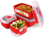 Magnetron-Heat & Eat voedselbewaarcontainers set, 4 rechthoekige magnetronbewaarcontainers met deksel (2 x 1,25 l + 2 x 525 ml), afsluitbare clips en ventilatieventielen, BPA-vrij