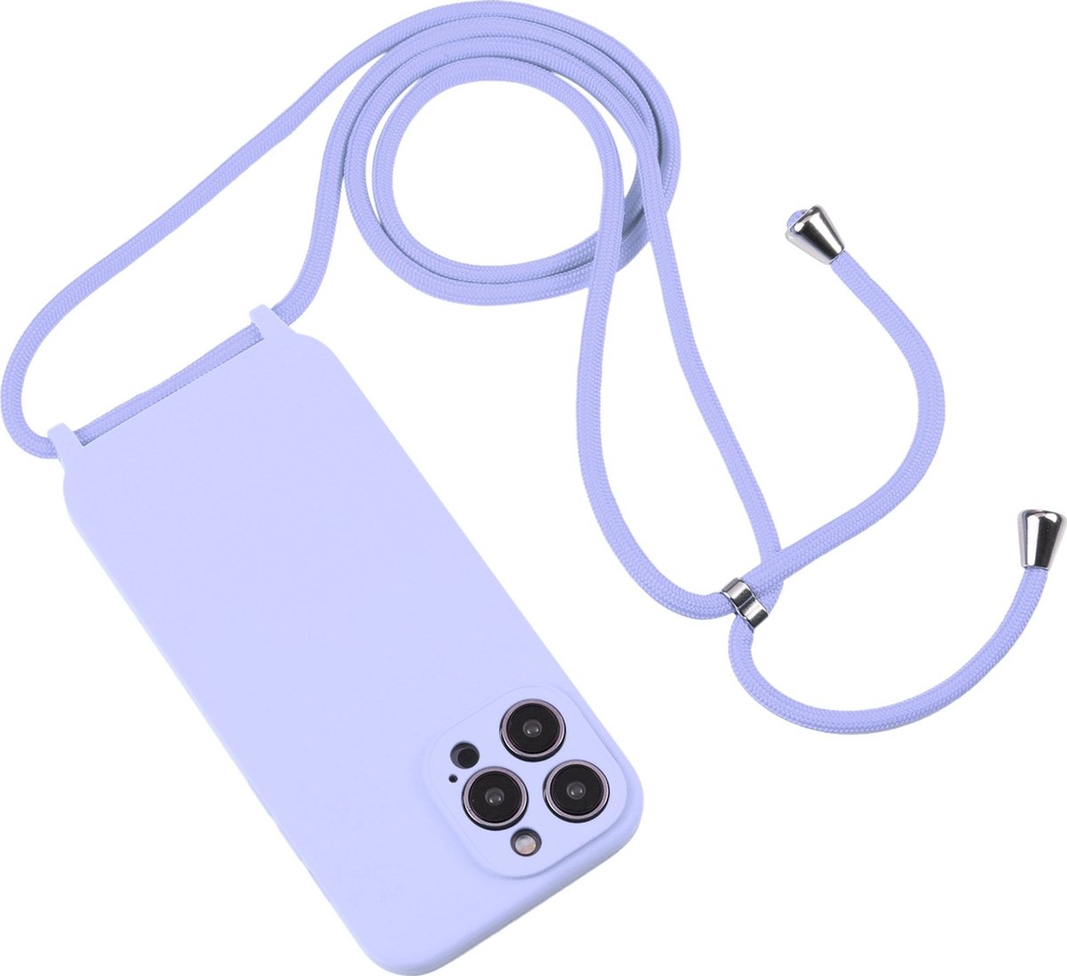 Mobigear Telefoonhoesje geschikt voor Apple iPhone 15 Pro Max Siliconen | Mobigear Lanyard Hoesje met koord - Paars