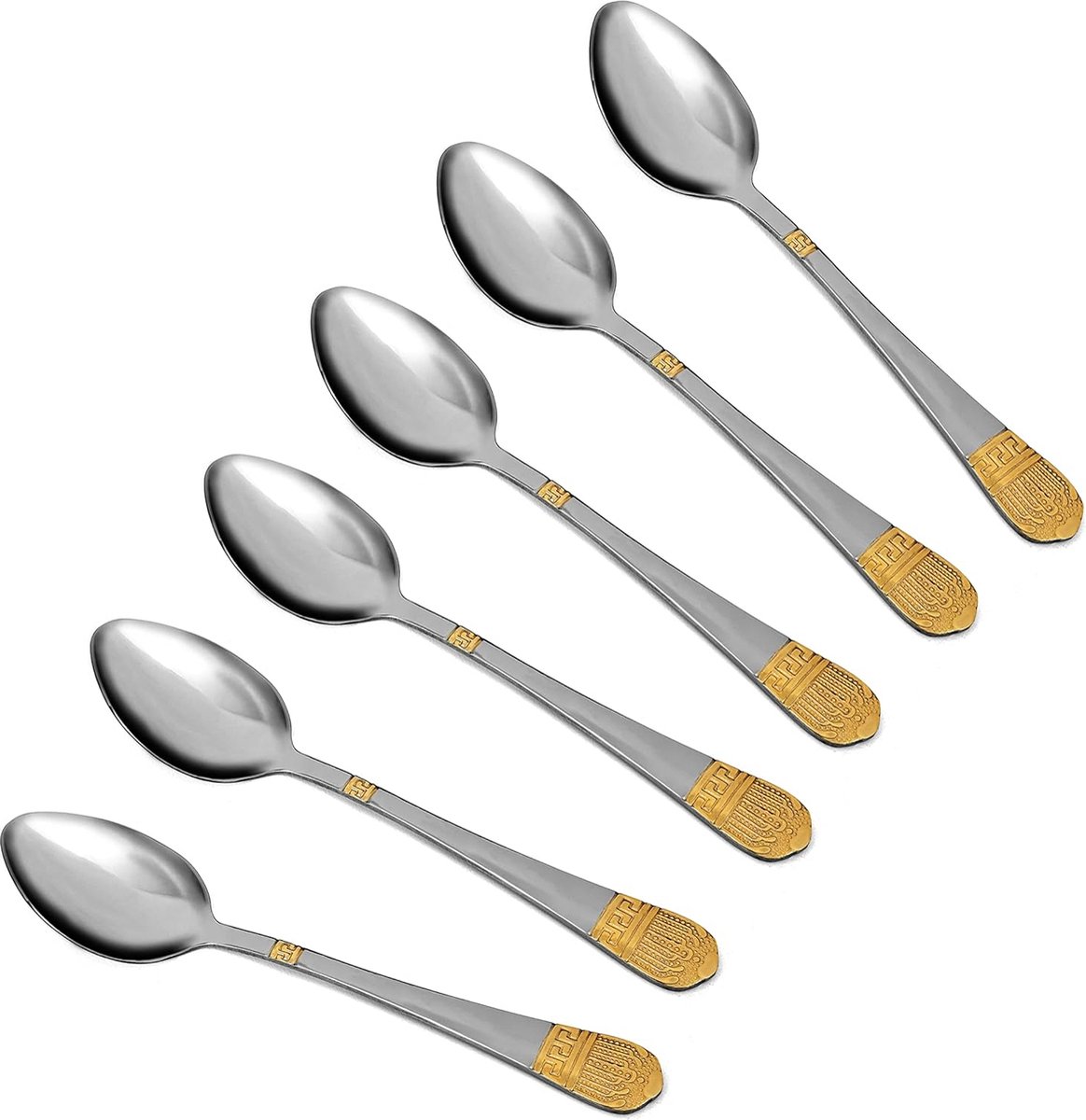 Kadirelli Tafellepel Set van 6 RVS lepels Soeplepels 20cm Zilver Goud