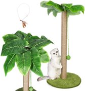 krabpaal, 85 cm staande kattenkrabpaal met hangende ballen, natuurlijk sisaltouw kattenkrabpaal voor katten in huis, voorzien van 1 kattenveerstok