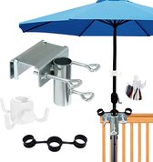 Parasolhouder, balkonleuning, instelbaar, ruimtebesparende parasolhouder, balkon, Ø 25-38 mm, parasolhouder, balkonleuning, parasolstandaard, geschikt voor maximale breedte 5 cm
