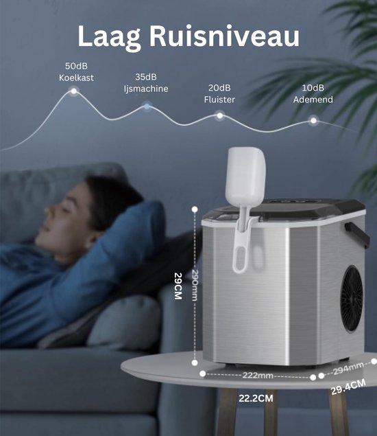 IJsblokjesmachine - Incl. IJsschep - 12kg/24u - 1.2L - 120W - Zelfreinigingsfunctie - Zilver - IJsblokjesmaker van Alpina — afbeelding 4