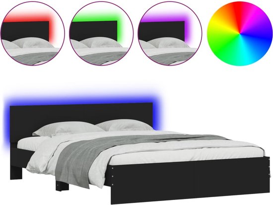 vidaXL - Bedframe - met - hoofdeinde - en - LED-verlichting - zwart - 160x200 - cm
