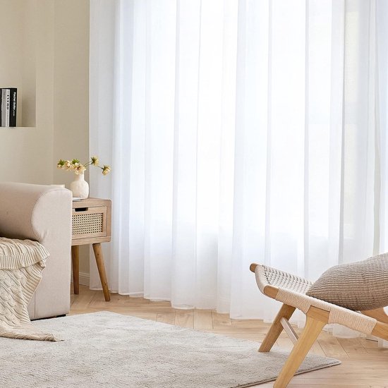 Transparante gordijnen 1-delige set voile polyester gordijnen met inslagringen voor woonkamer en slaapkamer - luchtig decoratief - 228 x 228 cm