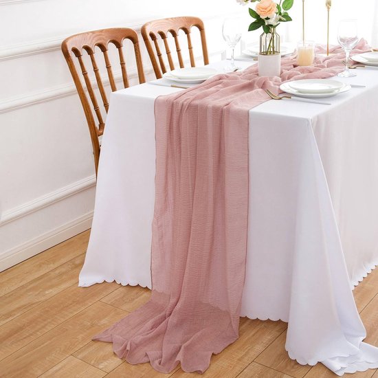 2 stuks roze tafellopers, 90 x 300 cm - rustieke gaasstof, boho kaasdoek en bruiloftstafelkleed