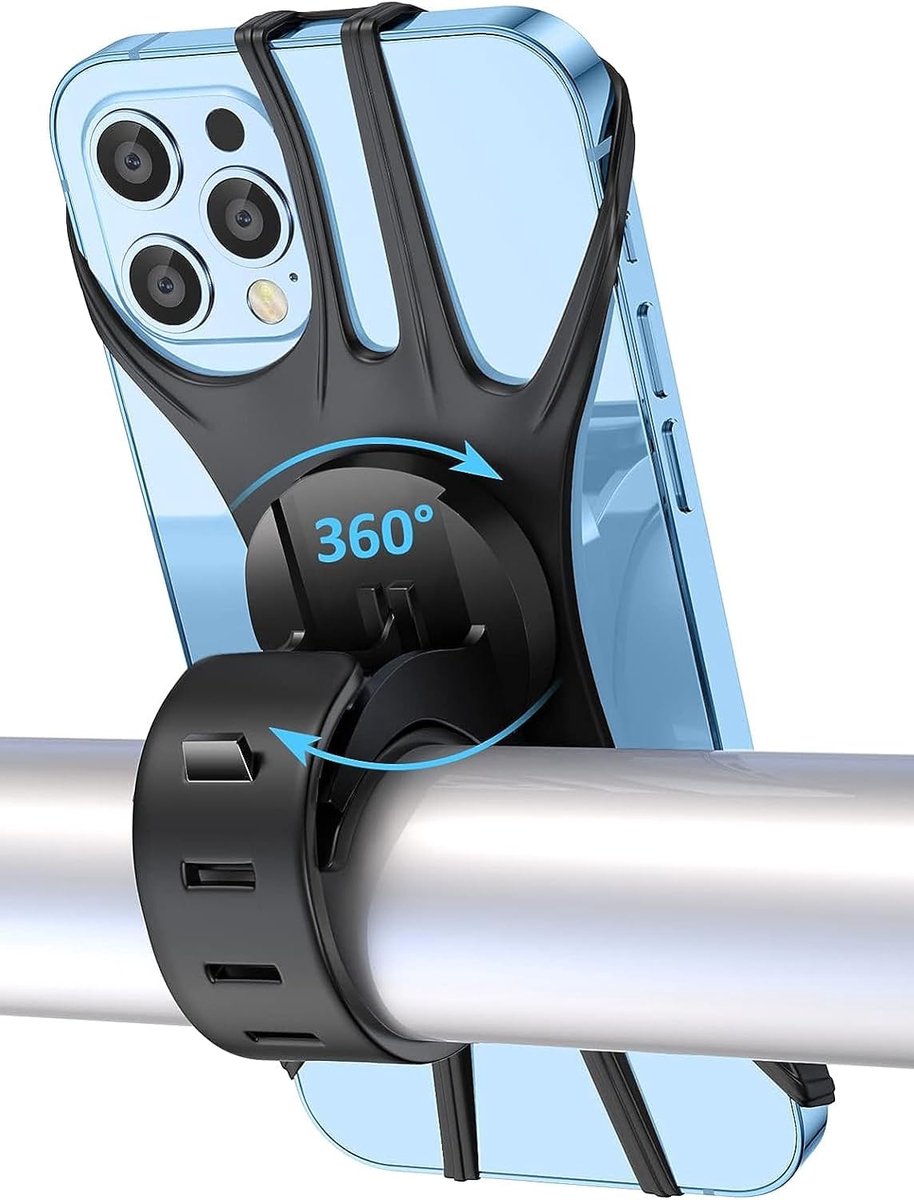 Mobiele telefoonhouder voor fiets, universele houder voor fiets en motorfiets, 360 graden draaibaar, mobiele telefoonhouder compatibel met iPhone, Samsu