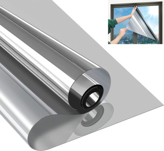 Raamfolie - zelfklevende raamfolie - Spiegelfolie voor raam Zilver - zelfklevend - reflecterend - zonwering - voor warmte-isolatie - UV-bescherming