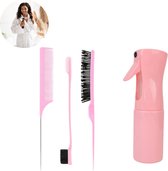 Cleana - Haar kammen en Spray set - Inclusief 3 Kammen en Mist Spray fles - Roze Set - Haarstyling set