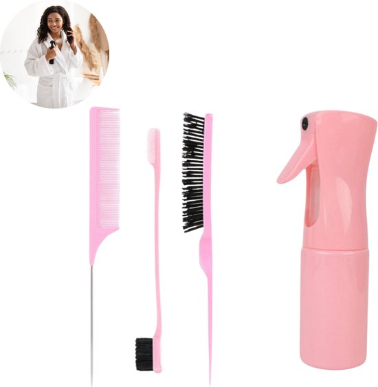 Cleana - Haar kammen en Spray set - Inclusief 3 Kammen en Mist Spray fles - Roze Set - Haarstyling set