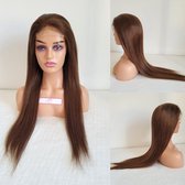 Frazimashop- Remy pruik 24 inch -chocoladebruin kleur #4 steil haren - real human hair wig - menselijke haren - 4x4 front lace wig