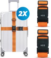 Sangle de valise avec serrure à combinaison et étiquette de valise - 2 pièces - Ajustable - Sangle de bagage - 200 centimètres - Sécurité Extra - Voyages - Oranje