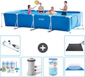 Intex Rechthoekig Frame Zwembad - 450 x 220 x 84 cm - Blauw - Inclusief Onderhoudspakket - Zwembadfilterpomp - Filter - Grondzeil - Stofzuiger - Solar Mat