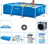 Intex Rechthoekig Frame Zwembad - 260 x 160 x 65 cm - Blauw - Inclusief Solarzeil - Onderhoudspakket - Zwembadfilterpomp - Filter - Grondzeil - Warmtepomp