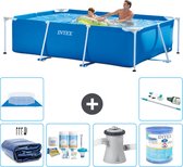 Intex Rechthoekig Frame Zwembad - 260 x 160 x 65 cm - Blauw - Inclusief Solarzeil - Onderhoudspakket - Zwembadfilterpomp - Filter - Grondzeil - Stofzuiger