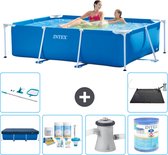 Intex Rechthoekig Frame Zwembad - 220 x 150 x 60 cm - Blauw - Inclusief Afdekzeil - Onderhoudspakket - Zwembadfilterpomp - Filter - Schoonmaakset - Solar Mat