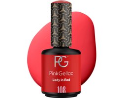 foto van Pink Gellac - 108 Lady in Red Gellak 15ml - Rode Gellak nagellak - Gelnagellak - Gelnagels producten - Gel Nails