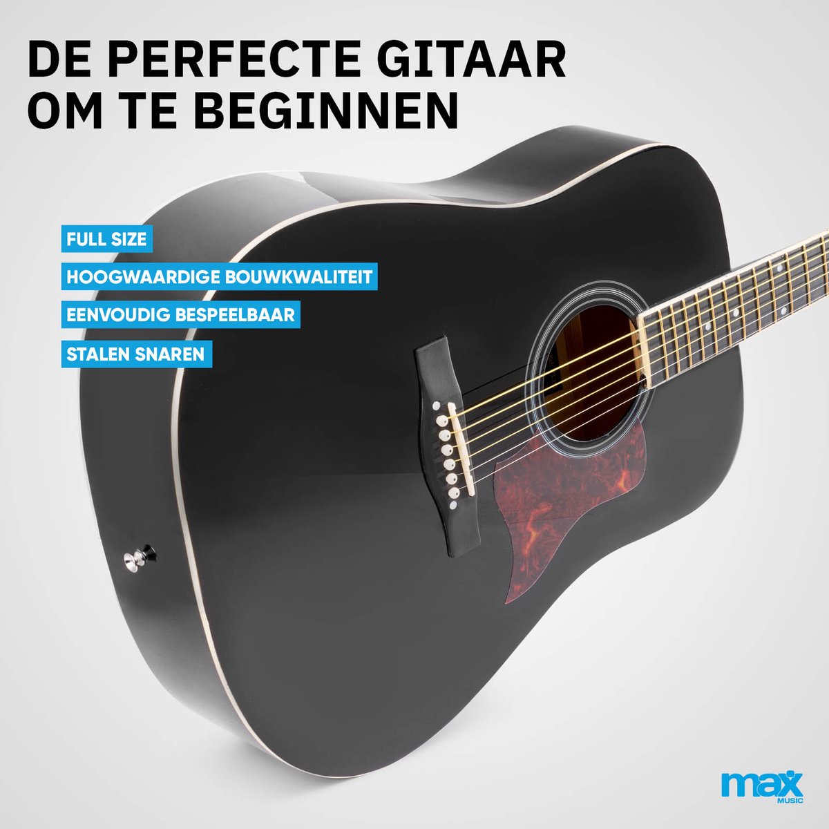 Akoestische gitaar voor beginners - MAX SoloJam Western gitaar 4/4 - incl. gitaar stemapparaat, gitaartas en 2x plectrum - Zwart thumbnail 3