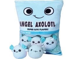 Klikkopers® - Kawaii kussen Met 6 Baby's - Squish Knuffel - Axolotl Squishy - Kawaii Knuffel - Kawaii Axolotl Knuffel - 50CM