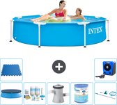 Intex Rond Frame Zwembad - 244 x 51 cm - Blauw - Inclusief Afdekzeil - Onderhoudspakket - Zwembadfilterpomp - Filter - Schoonmaakset - Vloertegels - Warmtepomp