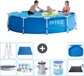 Intex Rond Frame Zwembad - 305 x 76 cm - Blauw - Inclusief Afdekzeil - Onderhoudspakket - Zwembadfilterpomp - Filter - Solar Mat - Ladder - Voetenbad - Vloertegels