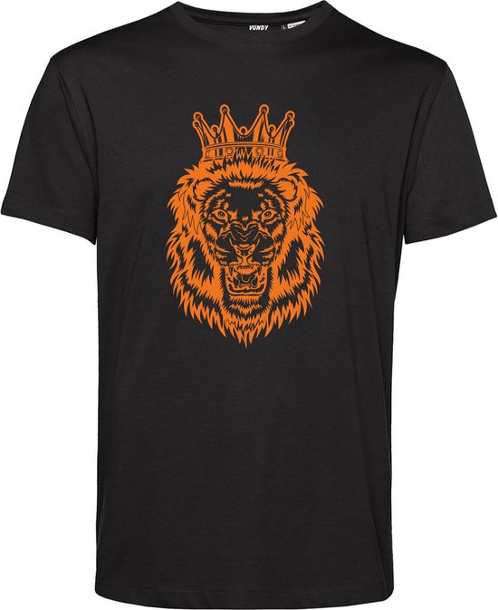 T-shirt Lion Avec Kroon Oranje | Vêtement pour fête du roi | Chemise orange | Noir | taille L.