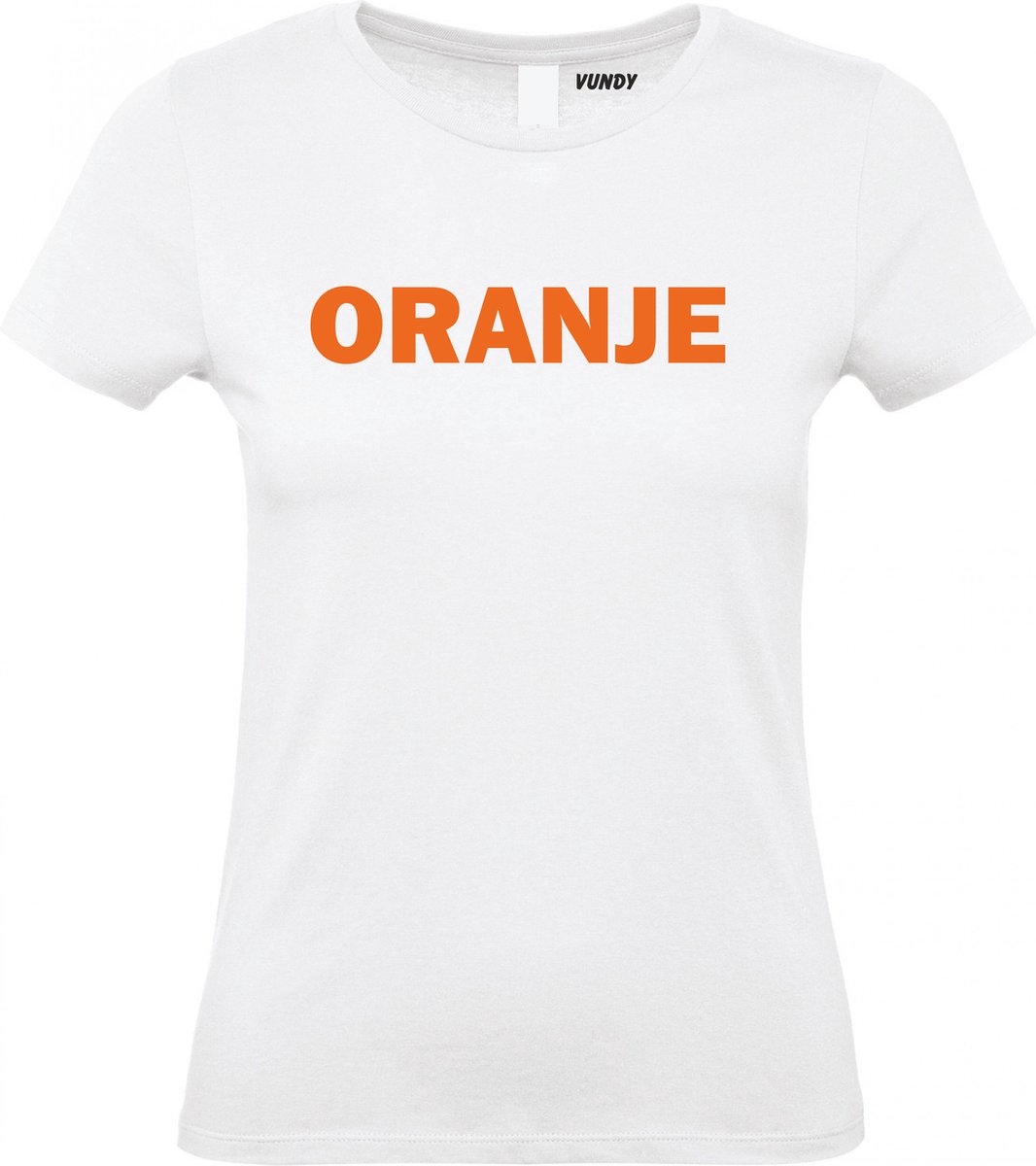 Dames t-shirt Oranje Tekst | Koningsdag kleding | Oranje Shirt | Wit Dames | maat M