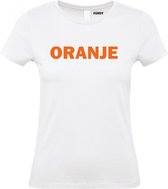 Dames t-shirt Oranje Tekst | Koningsdag kleding | Oranje Shirt | Wit Dames | maat M