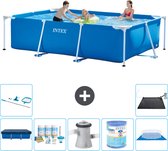 Intex Rechthoekig Frame Zwembad - 300 x 200 x 75 cm - Blauw - Inclusief Afdekzeil - Onderhoudspakket - Zwembadfilterpomp - Filter - Grondzeil - Schoonmaakset - Solar Mat