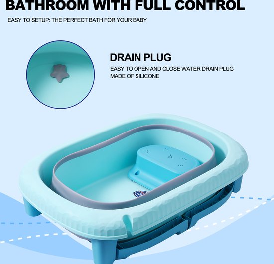 K IKIDO Babybadje - Bad Baby - Babybadkuip - Opvouwbare Babybadje - met Badkussen & Badkruk -Bath Bucket - Opvouwbaar bad kinderen -Blauw van K IKIDO — afbeelding 3