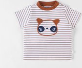 Gestreept t-shirt met korte mouwen en pandaprint, ecru/karamel
