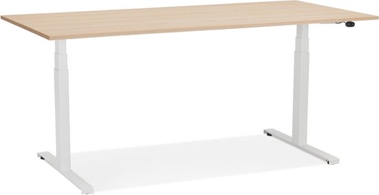 Alterego Witte elektrisch verstelbare bureau 'TRONIK' met blad in natuurlijke houtafwerking - 160x80 cm