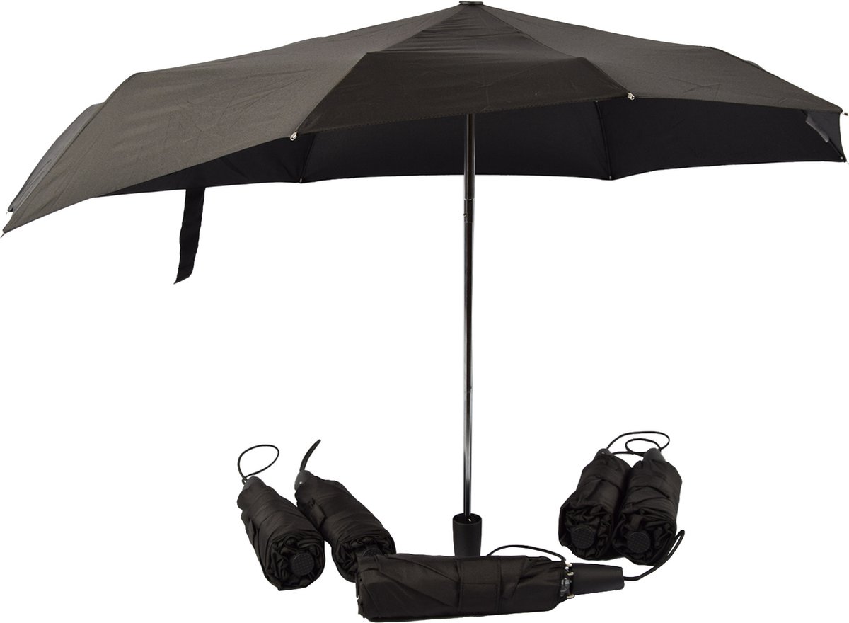 Discountershop - Stijlvolle Bescherming: Set van 6 Opvouwbare Stormparaplu's voor Mannen en Vrouwen – Zwart | Polyester/Kunststof - Ideaal voor Kamperen & Buiten - Bestand Tegen Windstoten Tot 80 km/u - Diameter: 97cm