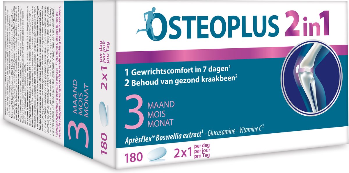 Goedkoopste OSTEOPLUS 2-in-1 180 tabletten – Voor soepele gewrichten en gezond kraakbeen – Met gluscosamine, boswellia & vitamine C – Startkuur 45