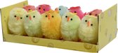 Pluche kip knuffel - 18 cm - multi kleuren - met 10x kuikens van 5 cm - kippen familie - Pasen decoratie/versiering