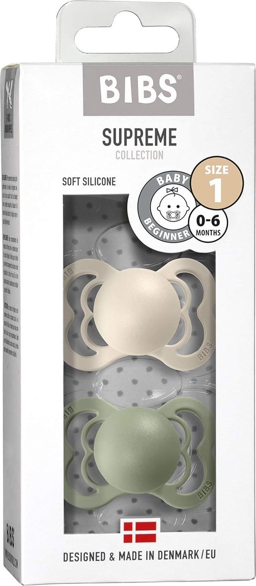 Goedkoopste BIBS Supreme - 2 stuks Maat 1 (0-6m) Symmetrisch - Silicone ivory sage