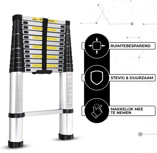 EXTENDACT8 Telescopische ladder met 8 treden, telescoopladder 2,3 m 2 m, telescopische vouwladder, maximale werkhoogte 3,8 m, Hostrom